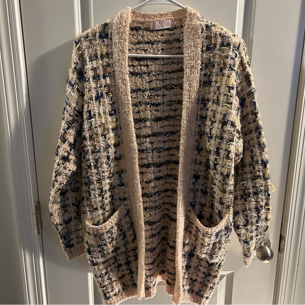 Pink Lily Sweater Long Cardigan Pink Gray Size ￼Medium